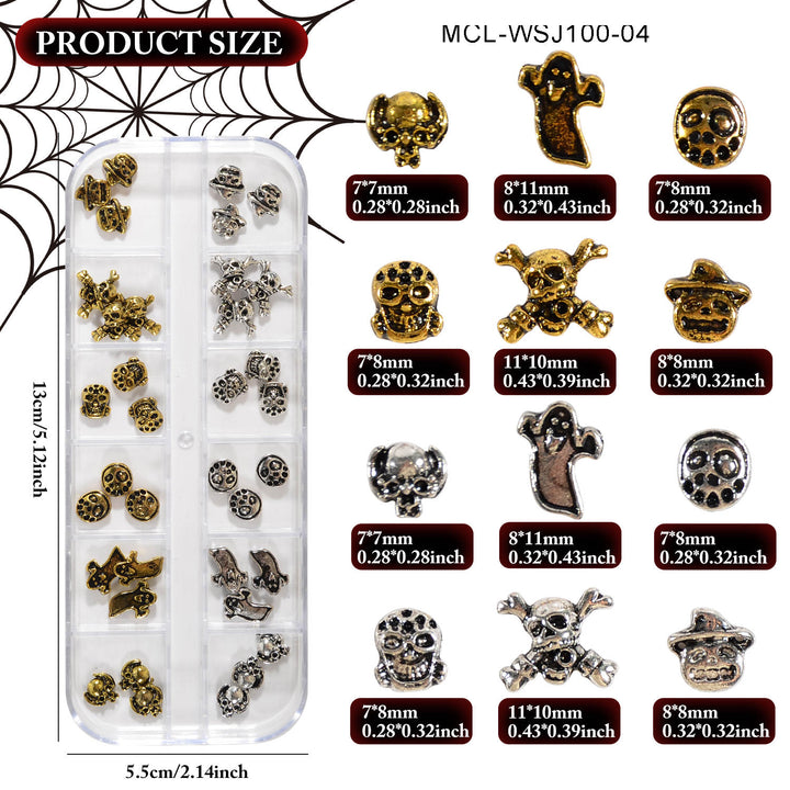 Halloween Nails 3D Gold Metal Skulls Nail Charms /5 pcs